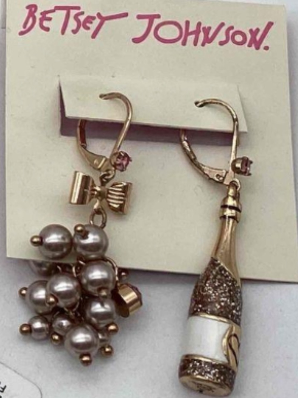 Betsey Johnson Rose Gold-Tone Champagne and Grape Mismatch Earrings
